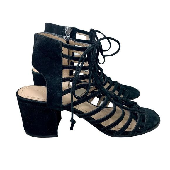 Pour La Victoire Amabelle Black Suede Leather Gladiator Cage Sandal 7.5 - Picture 2 of 10